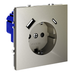 Розетка встраиваемая VOLTUM S70 с заземлением и защитными шторками, 16А, с USB, A+С, (шелк)