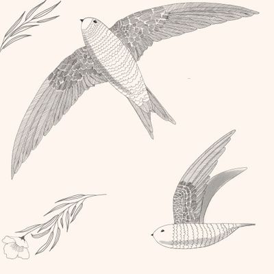 Птички стрижи с веточками и цветами. Ласточки