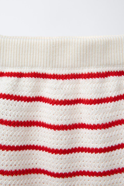 ZARA ТРИКОТАЖНЫЕ ТРУСЫ-ШОРТЫ В ПОЛОСКУ, ЭКРЮ/КРАСНЫЙ