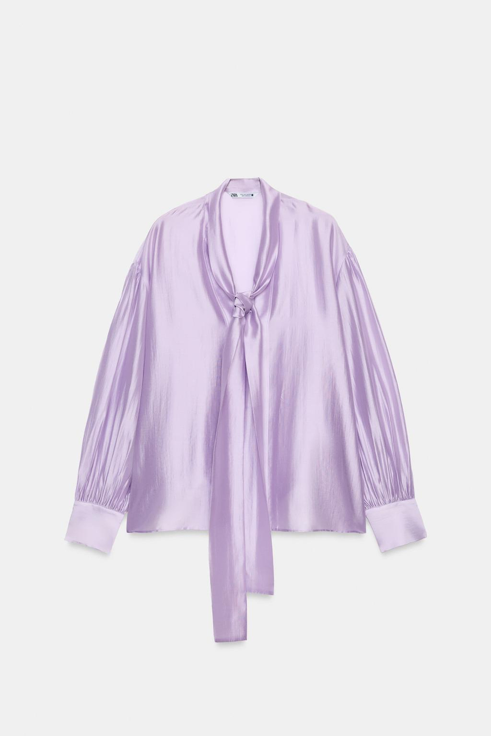 ZARA АТЛАСНАЯ РУБАШКА С ПЛАТКОМ — ZW COLLECTION, ЛИЛОВЫЙ