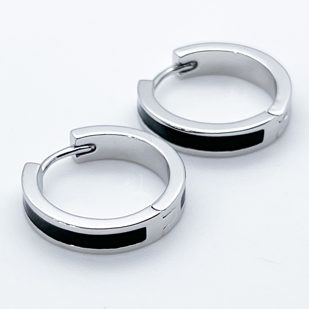 Ювелирные швензы Конго с родиевым покрытием, черная эмаль, размер 20 мм, цена за пару