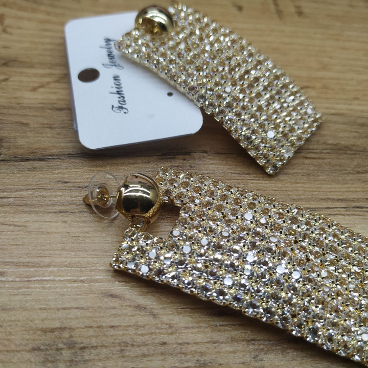 Серьги-гвоздики Royal полукруг подвеска прямоугольник 9 х 18 кристаллов с прорезью металл золотистый