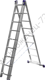 СИБИН 9 ступеней, со стабилизатором, алюминиевая, трехсекционная лестница (38833-09)