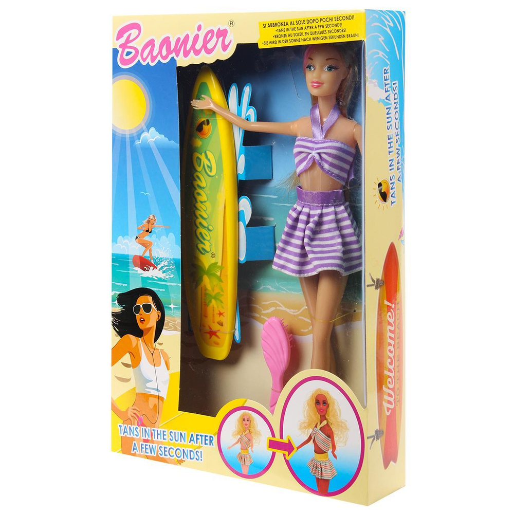 Кукла тип Модель с аксесс., меняет цвет тела под лампой, в/к 22*6*33 см.