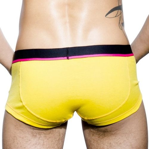 Мужские трусы боксеры желтые Andrew Christian Glow Yellow Boxer с тонкой лиловой полоской  AC86