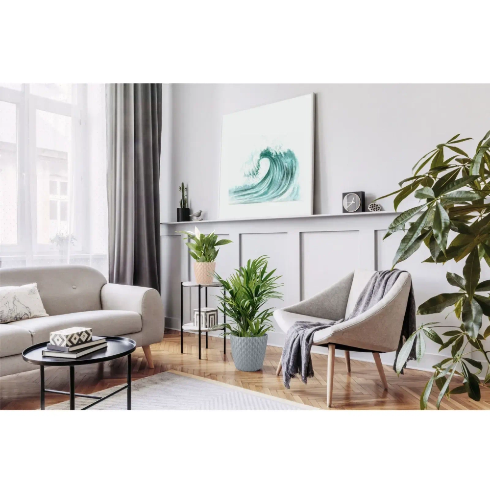 Горшок для цветов пластиковый 0,65л d-11,5см «Wave» с дренажной сеткой и съемным поддоном, утренний туман