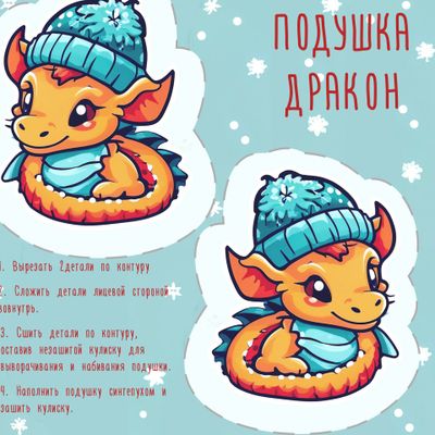 Игрушка-подушка Дракончик. Вырежи и сшей.