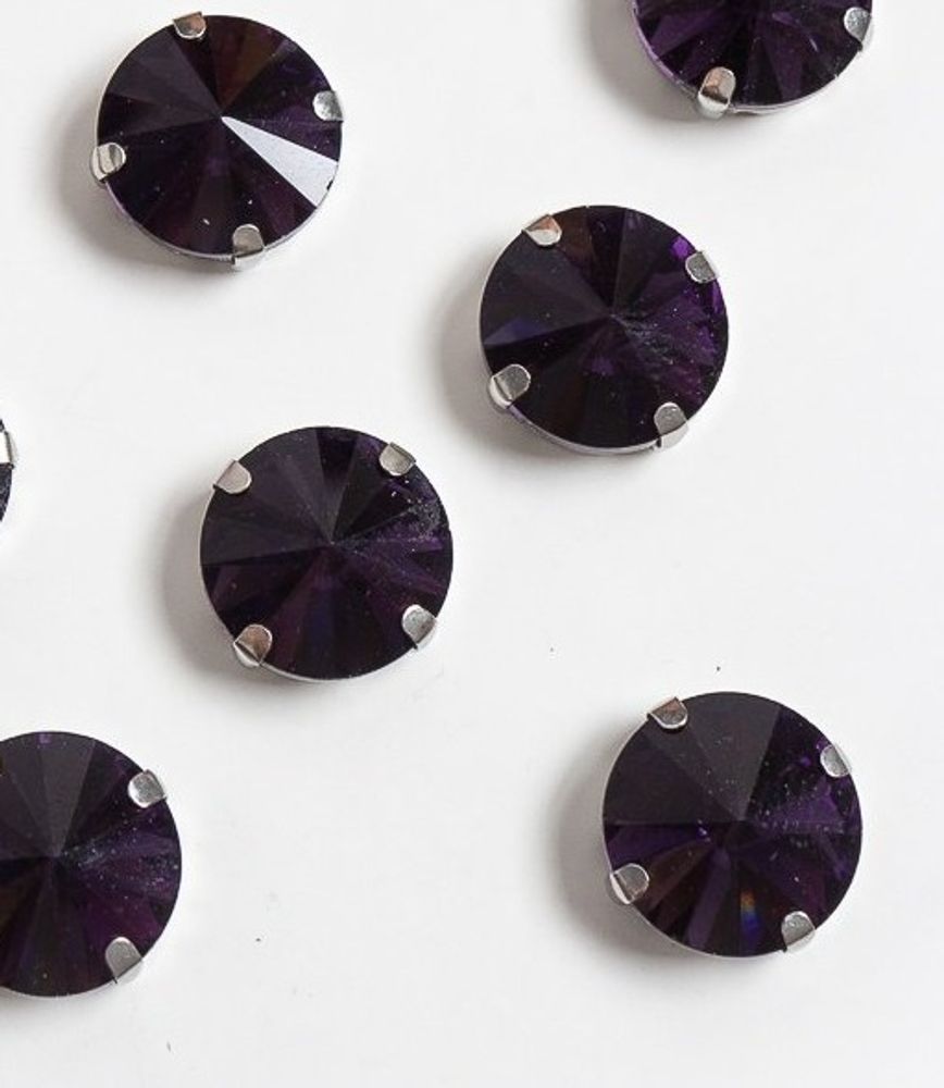 Стразы пришивные стекло в оправе, d 14 мм, т.сиреневый