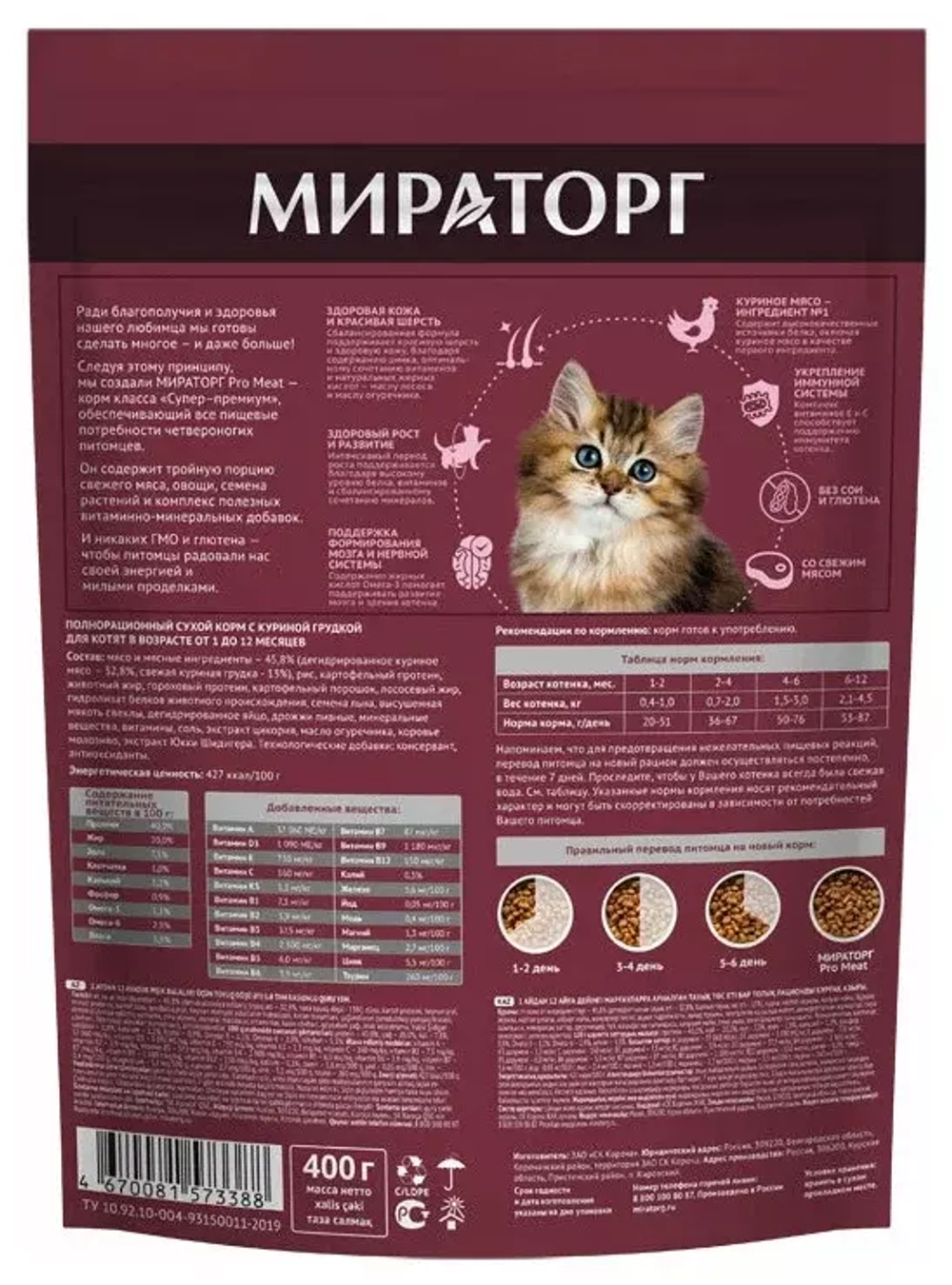 Мираторг PRO MEAT корм для котят с куриной грудкой