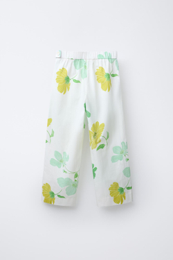 ZARA БРЮКИ ПРЯМОГО КРОЯ С ЦВЕТОЧНЫМ ПРИНТОМ, ЗЕЛЕНЫЙ