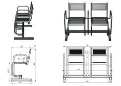 Секция стульев перфорированная двухместная неразборная на круглой трубе с подлокотниками