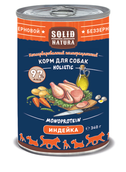 Solid Natura Holistic Индейка влажный корм для собак жестяная банка 340 г