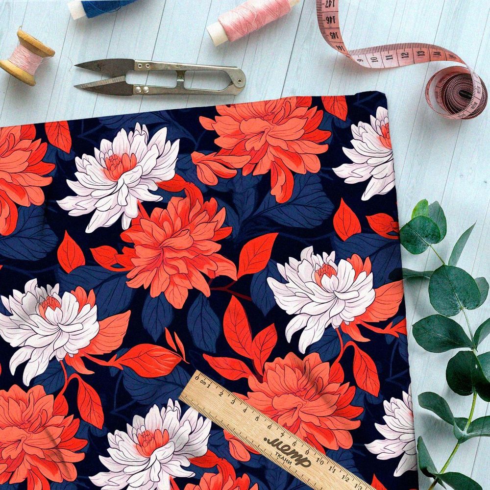 Ткань премиум Оксфорд 600D кораловый цветочный акцент