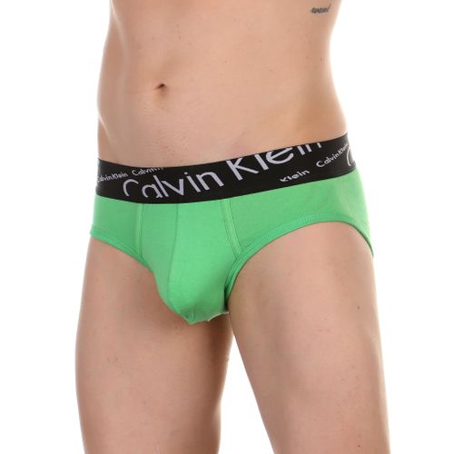 Мужские трусы брифы салатовые с черной резинкой Calvin Klein Black Waistband