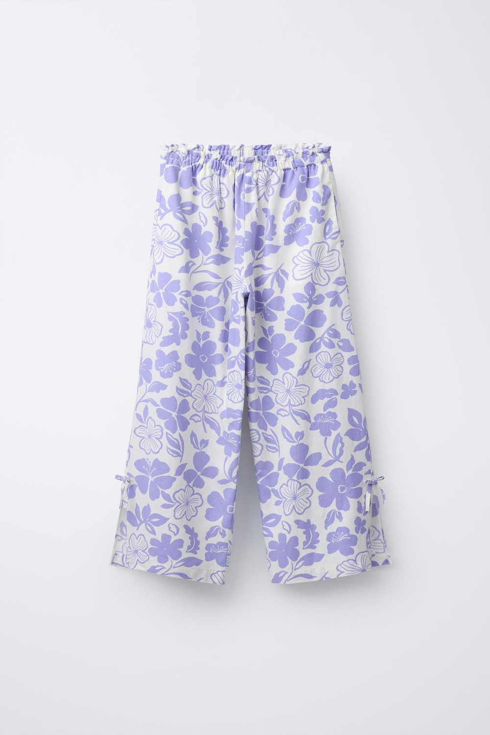 ZARA БРЮКИ ПРЯМОГО КРОЯ ИЗ СМЕСОВОГО ЛЬНА С ПРИНТОМ, ЭКРЮ/СИНИЙ