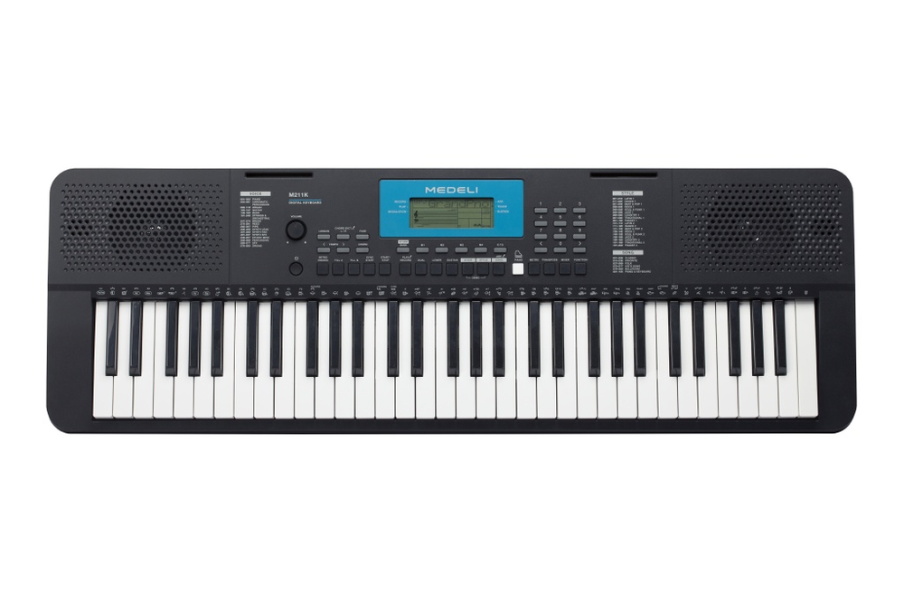Medeli M211K Синтезатор, 61 клавиша (touch response). Полифония: 32. Размеры: 943 х 316 х 101мм. Вес: 3,8кг.