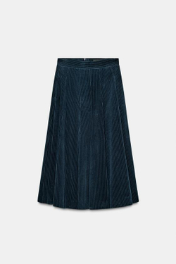 ZARA ЮБКА МИДИ ИЗ ВЕЛЬВЕТА — ZW COLLECTION, СИНИЙ