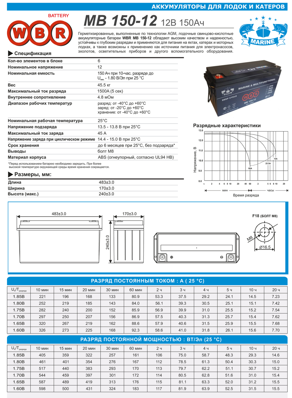 Аккумулятор глубокого разряда MB 150-12