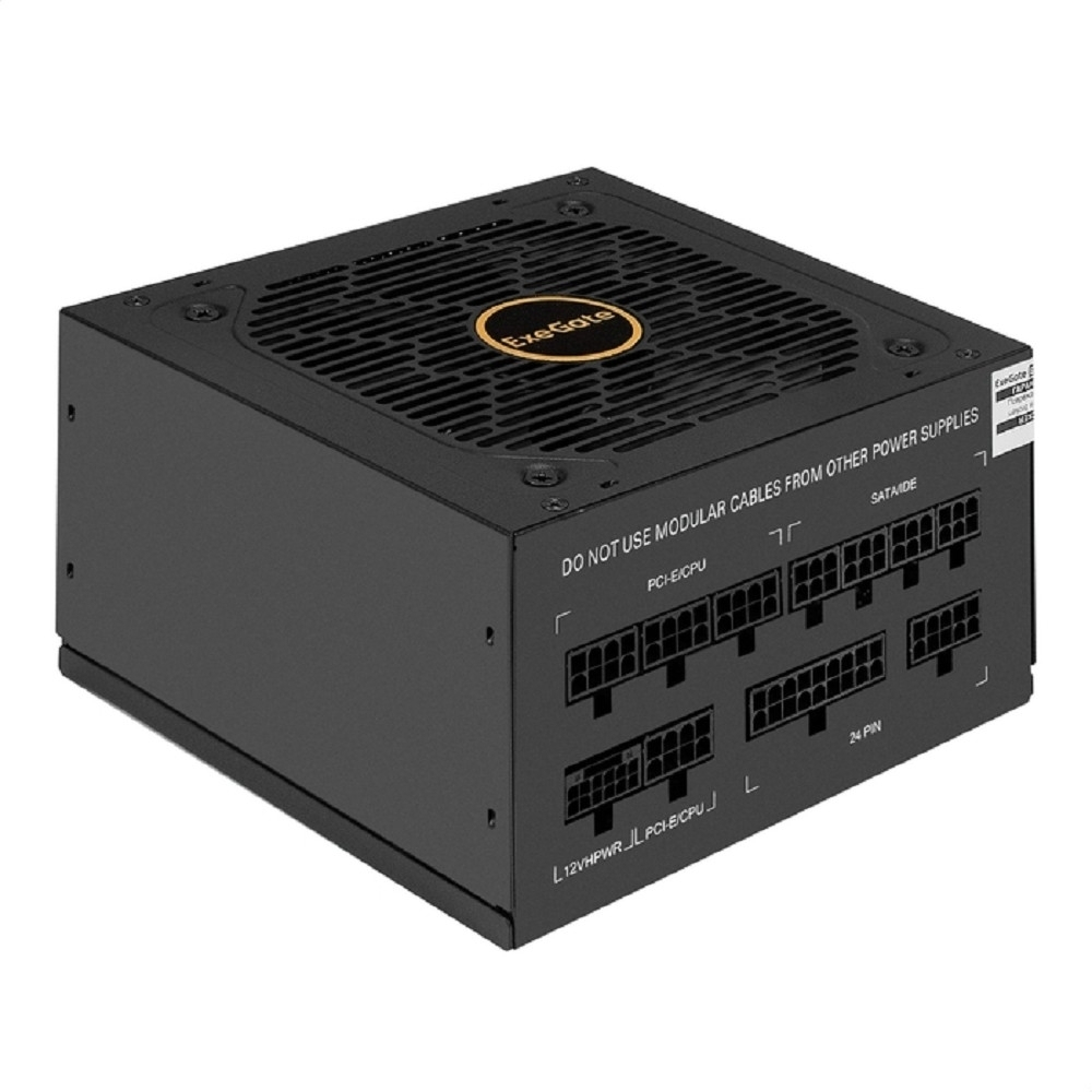 Exegate EX297233RUS Блок питания 850W 80 PLUS® GOLD 850VSP FC (ATX3.0, APFC, КПД 90% (80 PLUS GOLD), 120mm fan, 24pin, 2x(4+4)pin, PCIE5.0/12VHPWR, 4xPCI-E, 6xSATA, 3xIDE, 1xFDD, Full Cable Management
