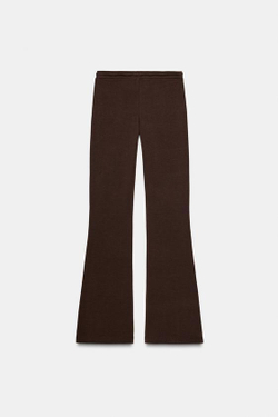 ZARA БРЮКИ-КЛЕШ ИЗ ИНТЕРЛОКА, КОРИЧНЕВЫЙ