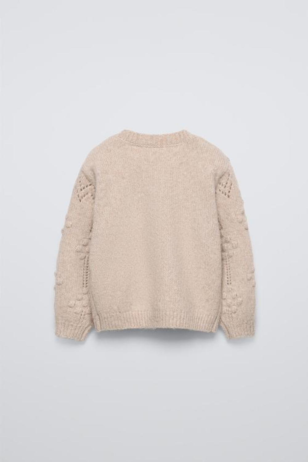 ZARA ТРИКОТАЖНЫЙ СВИТЕР С ЦВЕТОЧНЫМИ ДЕТАЛЯМИ, СВЕТЛО-БЕЖЕВЫЙ