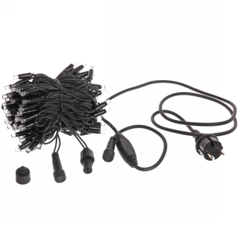 Гирлянда для улицы 11м 100 ламп LED чёрный провод, 8 реж, IP-65, Теплый белый (возможность соединения)