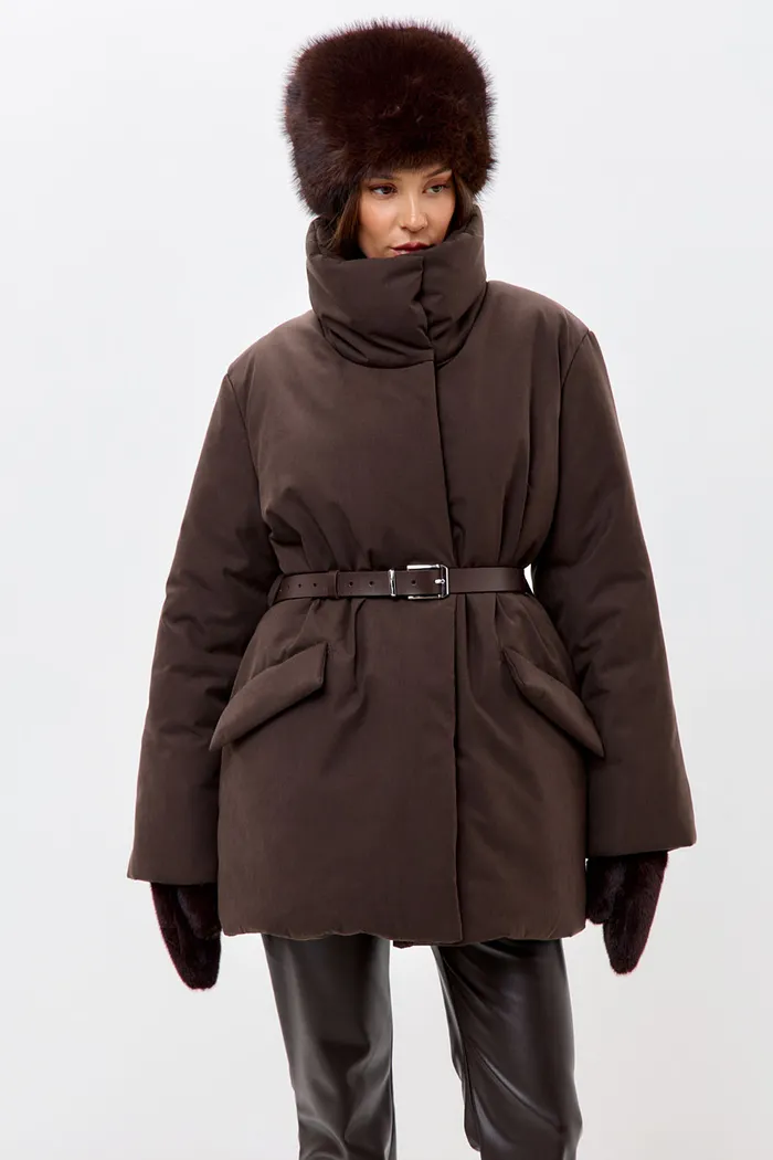 Варежки зимние из эко-меха шоколадного цвета