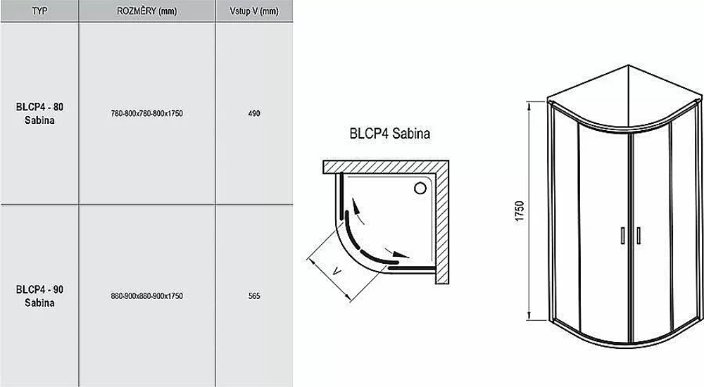 Душевой уголок Ravak Blix BLCP4 SABINA 80x80 профиль белый/стекло тонированное