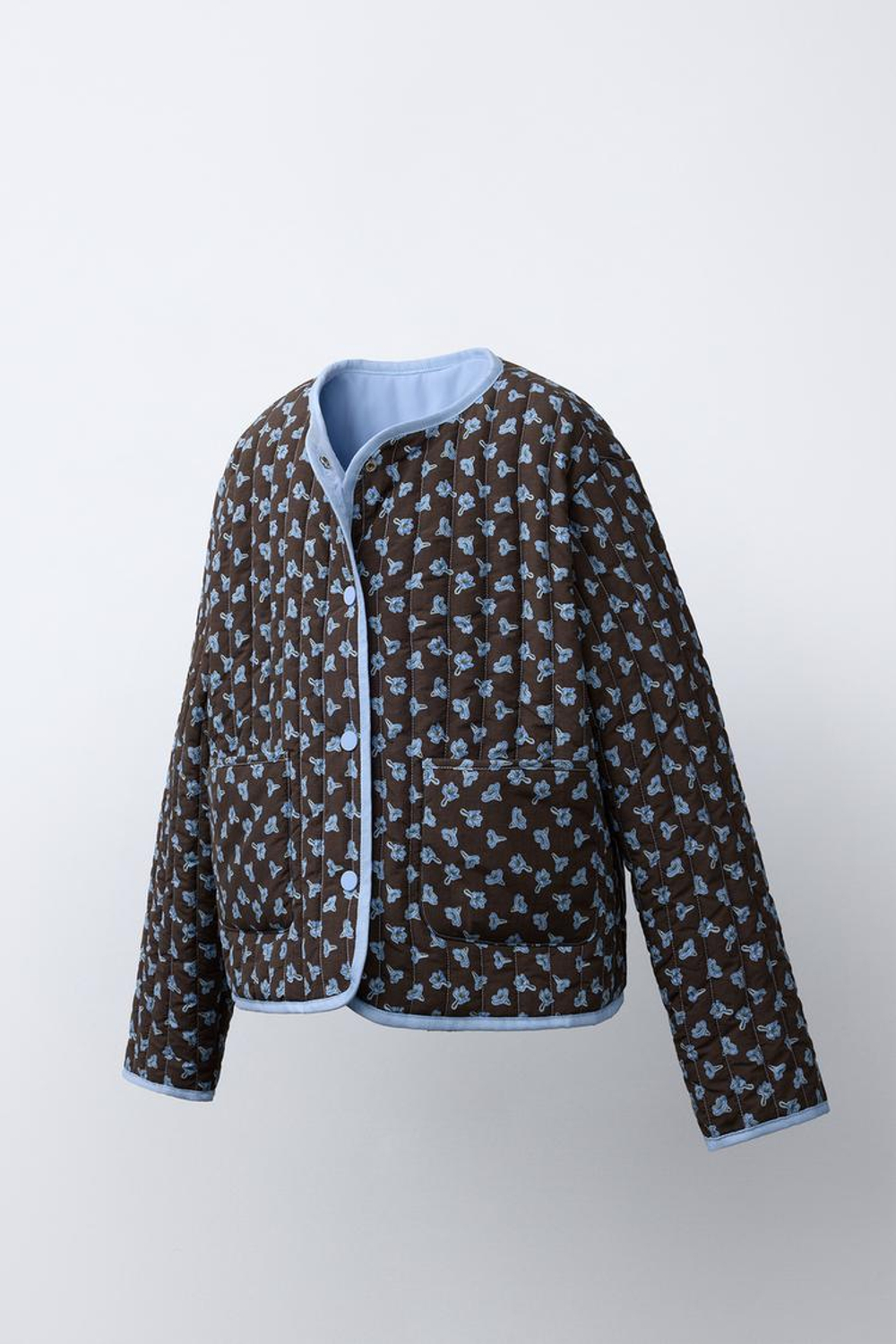 ZARA СТЕГАНАЯ КУРТКА С ЦВЕТОЧНЫМ ПРИНТОМ, КОРИЧНЕВЫЙ