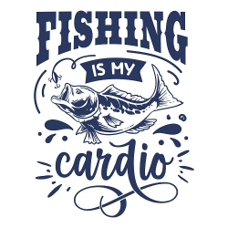 принт PewPewCat Fishing is my cardio синий для белой футболки