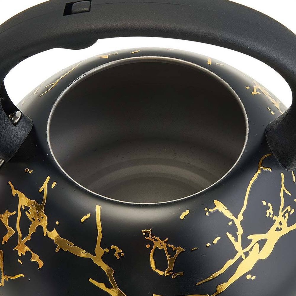 Чайник 3 л из нержавеющей стали со свистком, индукционное дно ALPENKOK AK-538 черный с золотом, ручка черный