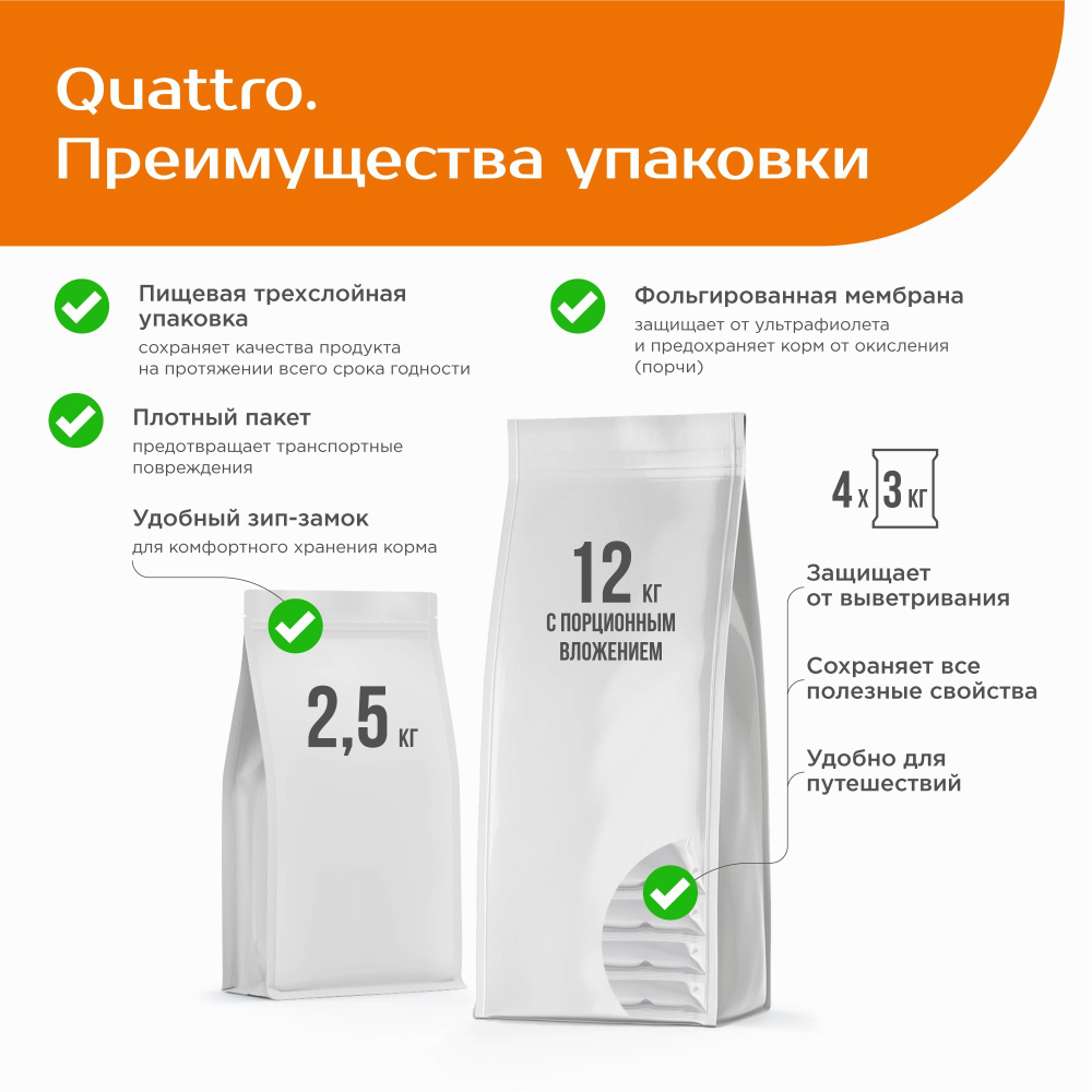 Корм сухой для взрослых собак породы Леонбергер, премиум полнорационный комплекс, с индейкой, 2,5 кг, QUATTRO