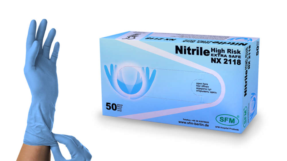 Перчатки смотровые нестерильные нитриловые неопудренные HIGH RISK SFM 25 пар