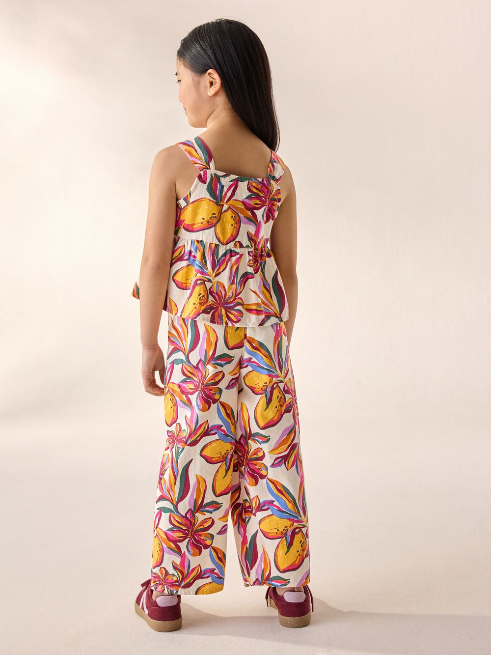 Топ и брюки широкие в комплекте для девочки Next AB1-559, Белый, Желтый, Розовый