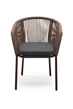 "Марсель" стул плетеный из роупа, каркас алюминий коричневый (RAL8016) муар, роуп коричневый круглый, ткань темно-серая 019