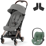Коляска Cybex Coya Rosegold Frame Cloud T i-Size Leaf Green Plus Mirage Grey с дождевиком и бампером