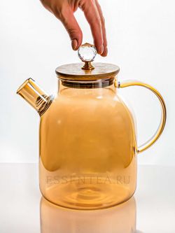 Чайник стеклянный с бамбуковой крышкой матовое стекло 1600 мл