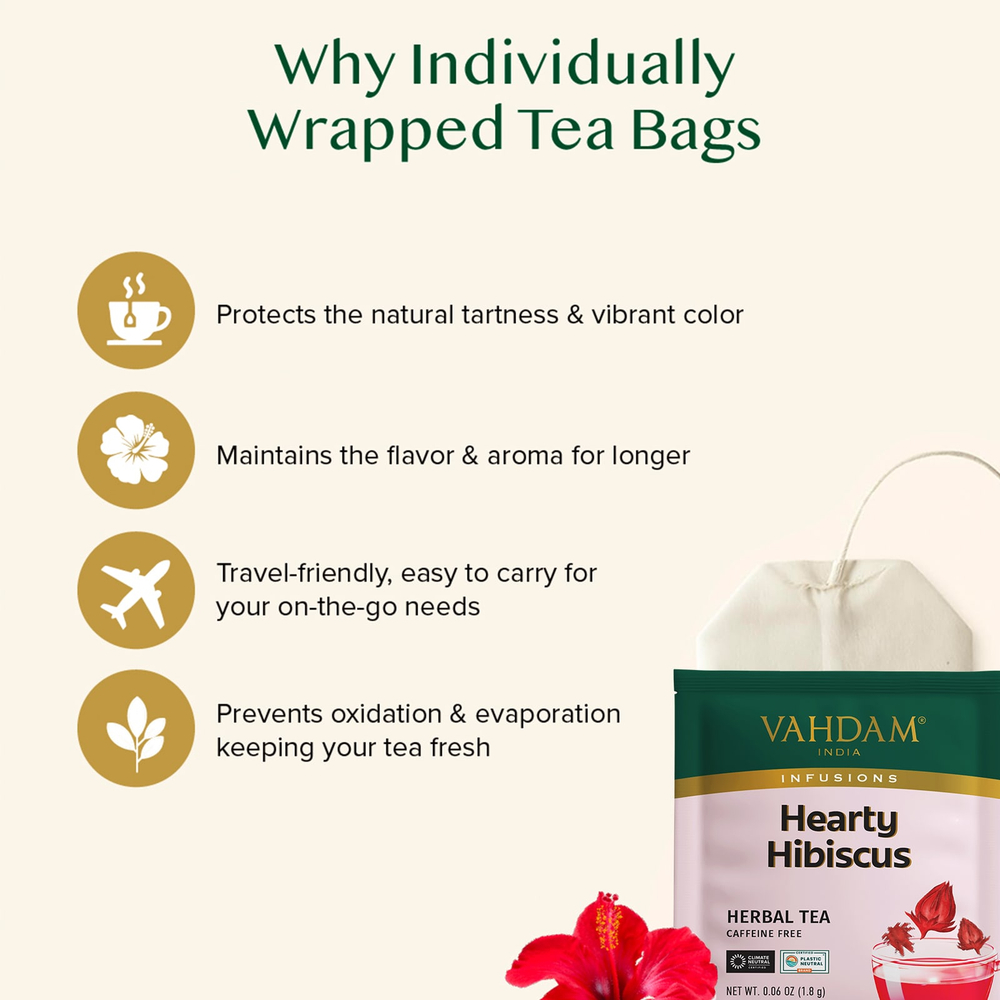 VAHDAM India, Infusions, травяной чай, гибискус, без кофеина, 100 пакетиков для заваривания, 180 г (6,35 унции)