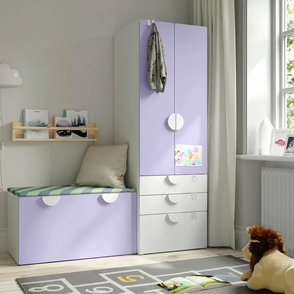Гардероб - IKEA SMÅSTAD/SMASTAD/СМОСТАД ИКЕА,  181х150 см, белый/фиолетовый