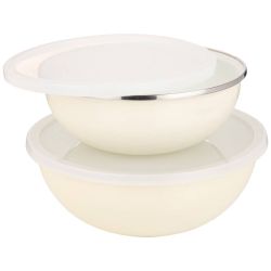 НАБОР МИСОК ЭМАЛИР.С ПЛАСТ. КРЫШК,С ЭФ-ОМ МЕТАЛЛИК СЕРИЯ "DELUXE" ЦВ:МОЛОЧНЫЙ 4ПР. 1.7/3,0Л. 20/24СМ