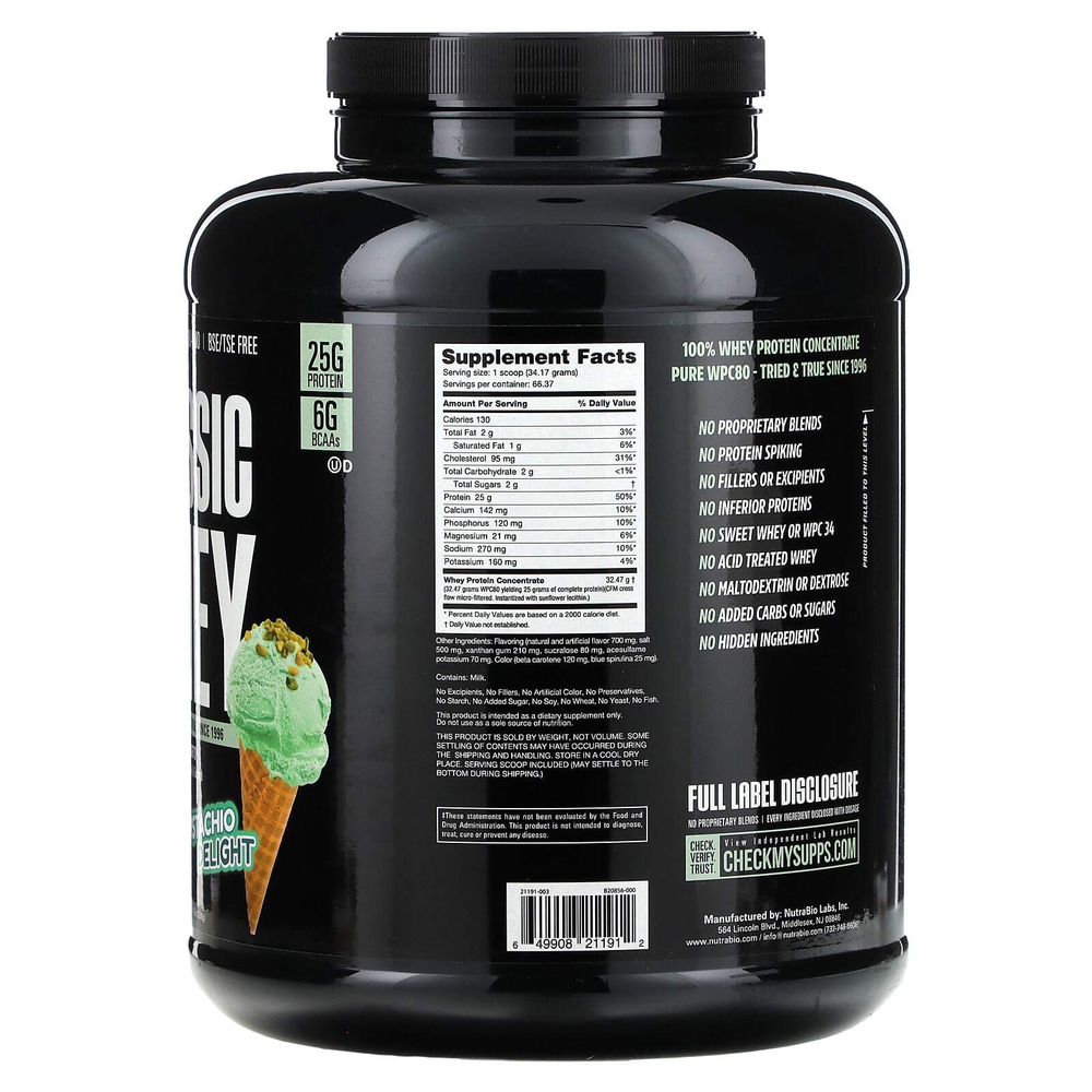 NutraBio, классический сывороточный протеин, со вкусом фисташек, 2268 г (5 фунтов)