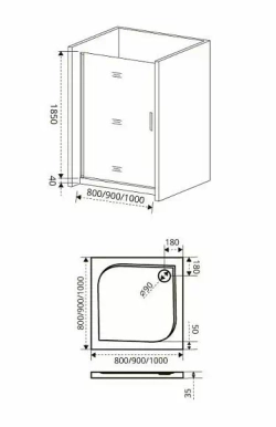 Душевая дверь в нишу Bas Fantasy DR 100*185 L/R зеркальный рисунок без поддона