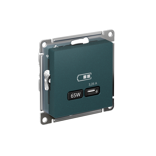Розетка USB AtlasDesign тип C 65Вт QC PD высокоскор. ЗУ механизм изумруд SE ATN000827