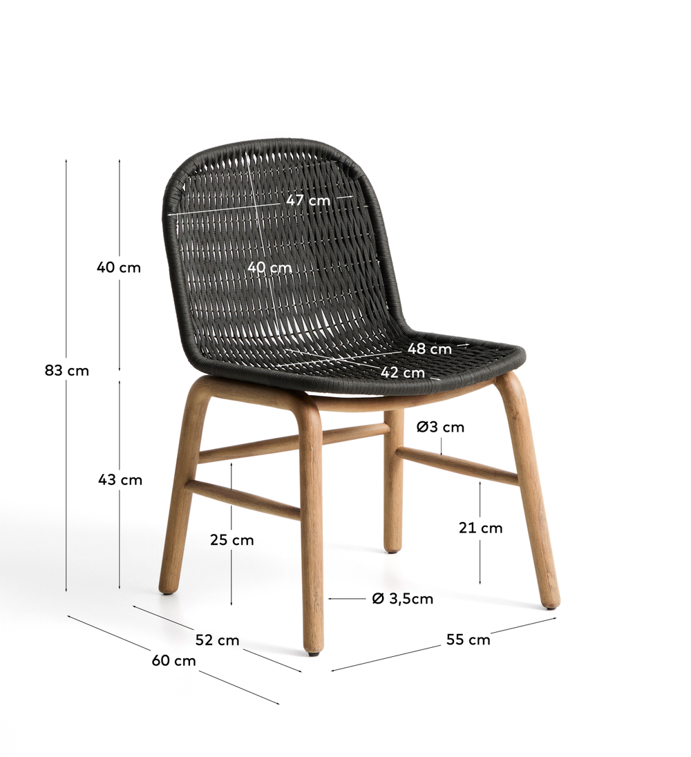 Уличный стул Alipa из массива акации и веревки темно-серого цвета