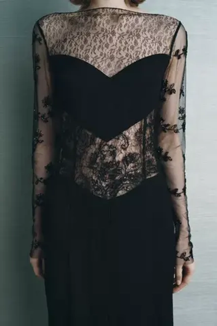 ZARA КОМБИНИРОВАННОЕ ПЛАТЬЕ С КРУЖЕВОМ С БУСИНАМИ, ЧЕРНЫЙ
