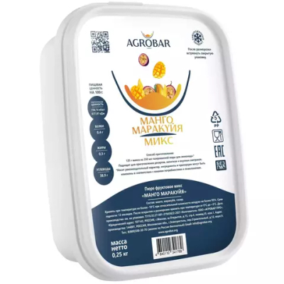 Фруктовое пюре микс Манго Маракуйя, Agrobar, Россия, 250гр