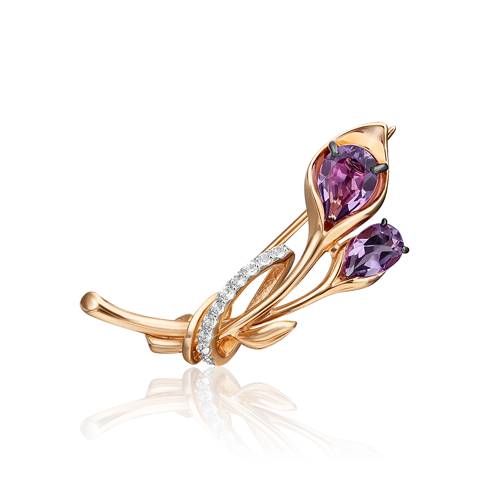 Брошь «Цветок» из красного золота c аметистами и натуральными топазами white Артикул: 04-0239-00-225-1110-57
