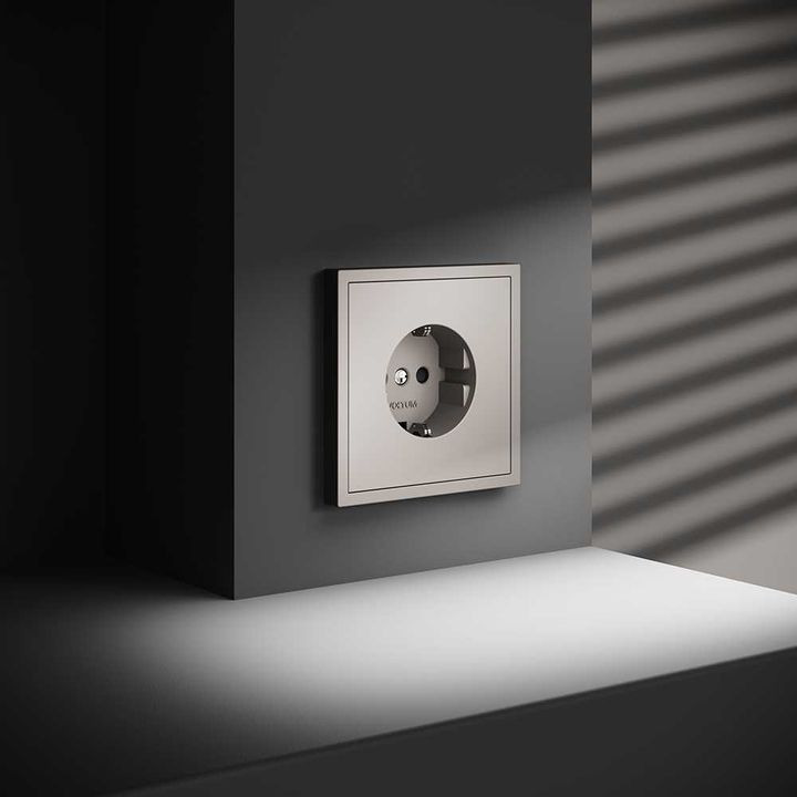 Розетка встраиваемая Voltum S70 с заземлением и защитными шторками, 16А, (кашемир) VLS040203