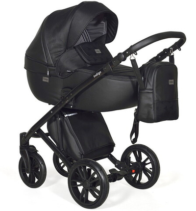 Детская коляска Indigo Porto 2 в 1 Po 08 черная кожа+черный узор