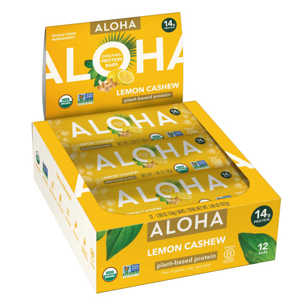 Aloha, Organic Protein Bars, Lemon Cashew, 12 Bars, 1.98 oz (56 g) Each